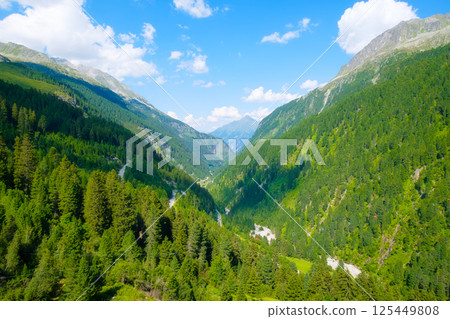 Mountain valley and forest. Mountain landscapes during summer. Mountain valley and forest. Mountain landscapes during summer. 125449808
