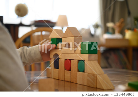 Children playing with building blocks 125449905