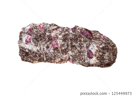 Ruby mineral stone in the breed a white background 125449973