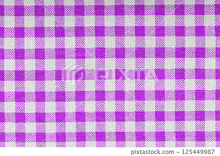 Purple, violet and white checkered, pattern, design, cotton fabric for sewing, texture background 125449987