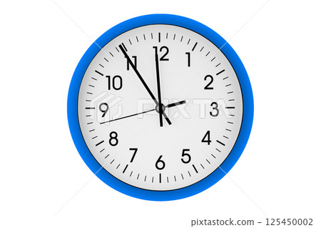 Blue watch, wall clock 11 hours 45 minutes on isolated or white background 125450002