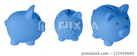 Set Piggy bank pig blue color on isolated white background Set Piggy bank pig blue color on isolated white background 125450044