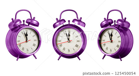 set collection retro clock, watch, pointer clock, Pink color alarm clock on isolated white background set collection retro clock, watch, pointer clock, Pink color alarm clock on isolated white background 125450054