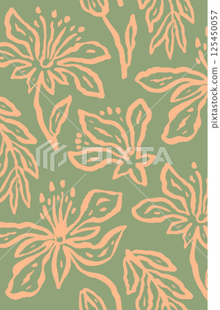 Ink brush abstract floral pattern for poster or card design. Minimalist doodle nature background for social media or wall art Ink brush abstract floral pattern for poster or card design. Minimalist doodle nature background for social media or wall art 125450057
