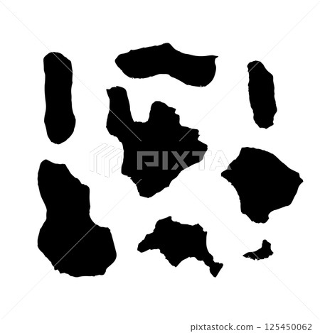 Bundle of black abstract organic shape blots isolate on white background 125450062