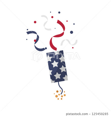 Confetti popper with USA colors in flat design. Firework to Independence day. Vector illustration isolated. 125450285