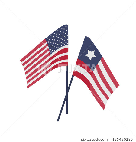 USA flags waving in flat design. American symbols and Independence day. Vector illustration isolated. USA flags waving in flat design. American symbols and Independence day. Vector illustration isolated. 125450286