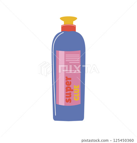 Super glue in big bottle in flat design. Sticky product in container. Vector illustration isolated. 125450360