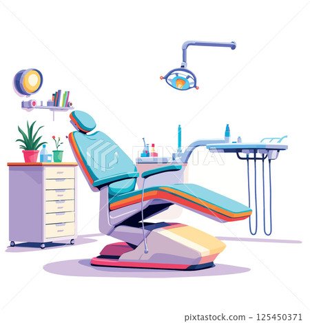 Vsai empty dentist office showing modern equipment and chair 125450371