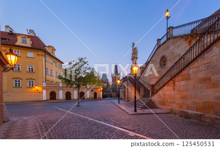 Street Near Charles Bridge in Prague Czech Republic at Dawn 125450531