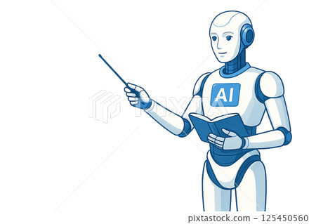 人工智慧機器人用指針和書解釋某事的插圖(人類/人工智慧) 人工智慧機器人用指針和書解釋某事的插圖(人類/人工智慧) 125450560