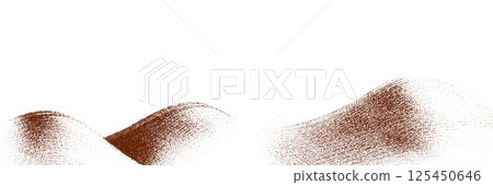 Chocolate and coffee powder, scattered cocoa on a light background. Particles of earth and dust. Brown sand texture.Top view of the cake. Chocolate and coffee powder, scattered cocoa on a light background. Particles of earth and dust. Brown sand texture.Top view of the cake. 125450646