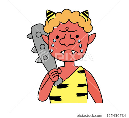 哭泣的紅色惡魔的插圖 - 惡魔眼中的淚水 125450784