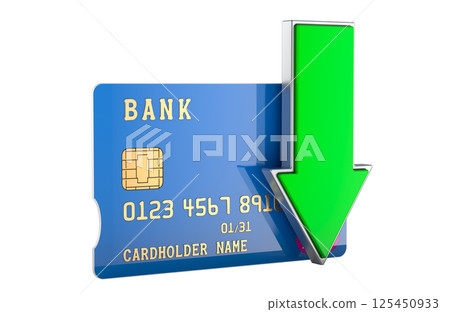 Money Received, concept. Credit card with green arrow down. 3D rendering 125450933