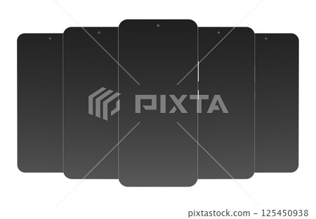 Smartphones, mobile phones. Cellphones mockup with black screen, front view. 3D rendering Smartphones, mobile phones. Cellphones mockup with black screen, front view. 3D rendering 125450938