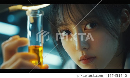 Researcher examining a liquid sample (AI generated image) 125451240
