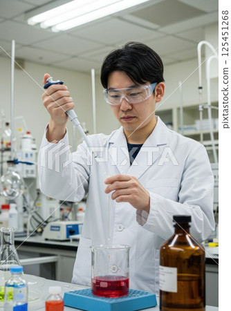 Chemist using a pipette (AI generated image) 125451268