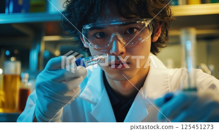 Chemist using a pipette (AI generated image) 125451273