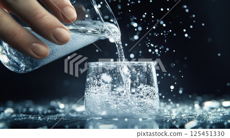 一隻手將化學物質倒入與其發生反應的燒瓶中(人工智慧產生的圖像) 一隻手將化學物質倒入與其發生反應的燒瓶中(人工智慧產生的圖像) 125451330