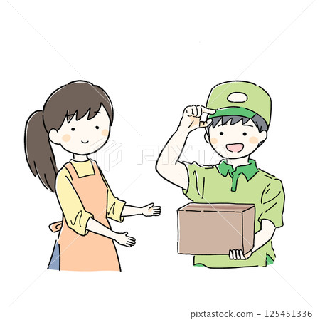 收貨的女人，手繪插畫，可愛 125451336