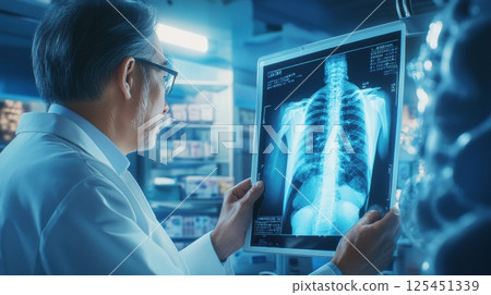Doctor examining an X-ray (AI-generated image) 125451339