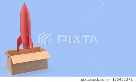 The Red rocket in Box for Startup concept 3d rendering. 125451371