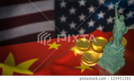 The Statue of Liberty on China and America flag Background 3d Rendering. The Statue of Liberty on China and America flag Background 3d Rendering. 125451391