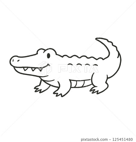 Crocodile line drawing illustration, icon, material, no background, animal series 125451480