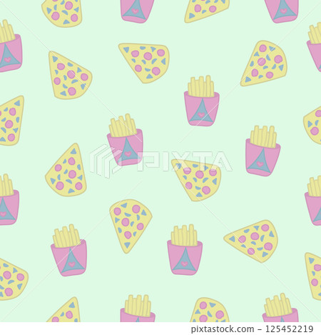 Fast food, seamless pattern with green background 125452219
