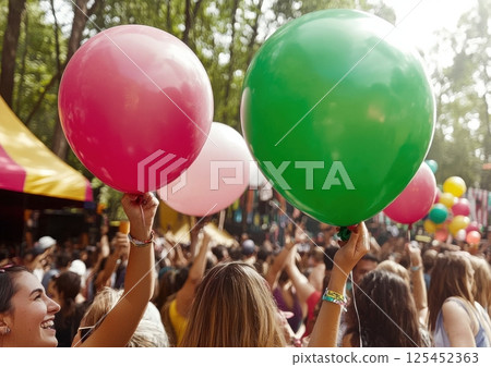 Festive celebration outdoor park event photography lively atmosphere crowd perspective joyous vibes Festive celebration outdoor park event photography lively atmosphere crowd perspective joyous vibes 125452363