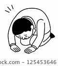 Illustration of a middle-aged male office worker apologizing by kneeling 125453646