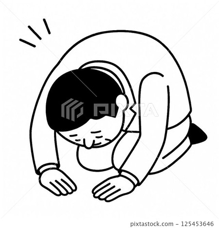 Illustration of a middle-aged male office worker apologizing by kneeling 125453646