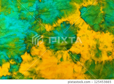 Green and orange tie-dye abstract pattern 3 125453665