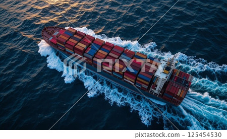 Aerial View of Large Container Cargo Ship Sailing in the Ocean 125454530