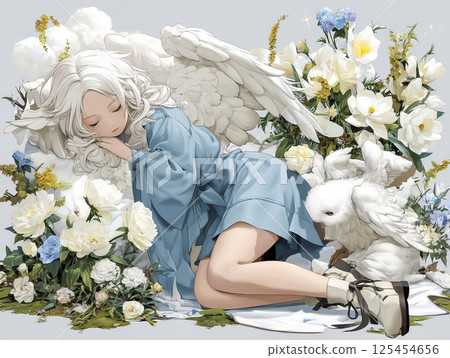 Illustration material of a sleeping harpie fairy 125454656