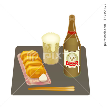 Stylish illustration of fried egg and beer 125454677