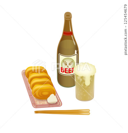 A stylish illustration of delicious tamagoyaki and beer A stylish illustration of delicious tamagoyaki and beer 125454679