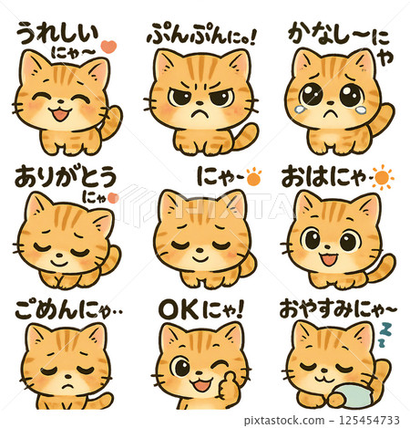 Cat chibi character style icon set illustration. Smile, good morning, sorry, angry, OK 125454733