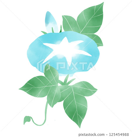 淡藍色牽牛花和樹葉的水彩風格插圖 125454988
