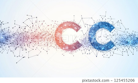 Abstract CC logo design with connecting lines and particles 125455206