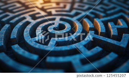 Abstract circular labyrinth, problem-solving, intricate design, soft lighting, possible use for educational materials Abstract circular labyrinth, problem-solving, intricate design, soft lighting, possible use for educational materials 125455207