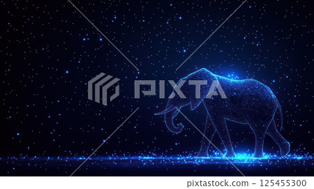 Abstract glowing elephant silhouette walking at night 125455300
