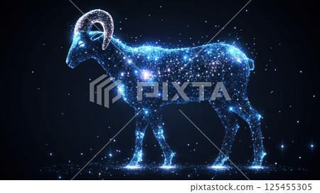 Abstract glowing ram silhouette on dark background 125455305