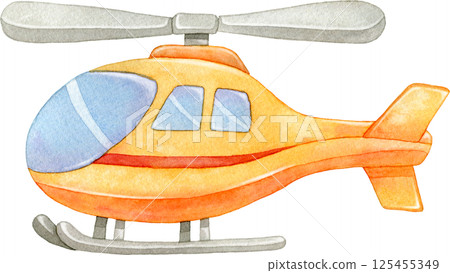 Orange helicopter watercolor illustration 125455349