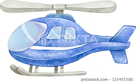 Blue helicopter watercolor illustration Blue helicopter watercolor illustration 125455580
