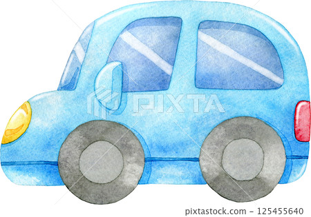 一輛汽車的淺藍色水彩插圖 125455640