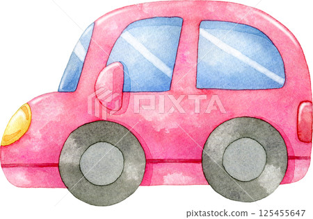 Watercolor illustration of a red car 125455647