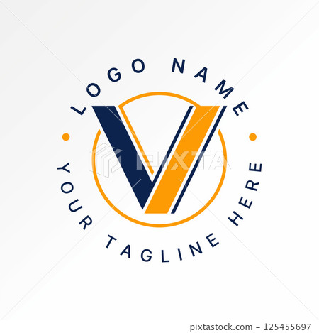Logo design graphic concept creative premium vector stock image top sell initial V sans serif font with cutting line circle to monogram property home 125455697