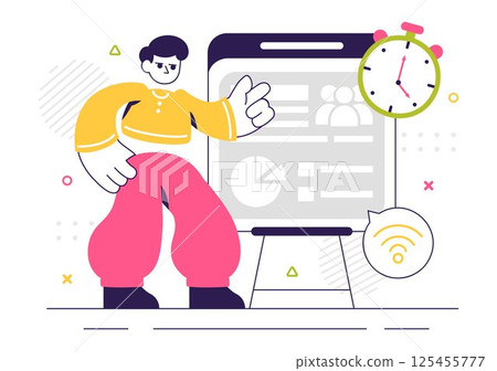 ERP Enterprise Resource Planning System Vector Illustration featuring Business Integration, Productivity Improvement, and Company Enhancement 125455777