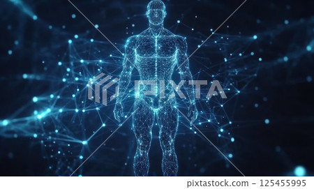 Digital Human Body, Networked Structure, Abstract Background, Futuristic Concept 125455995